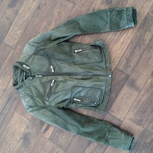 Olive Green genuine leather Bomber Jacket